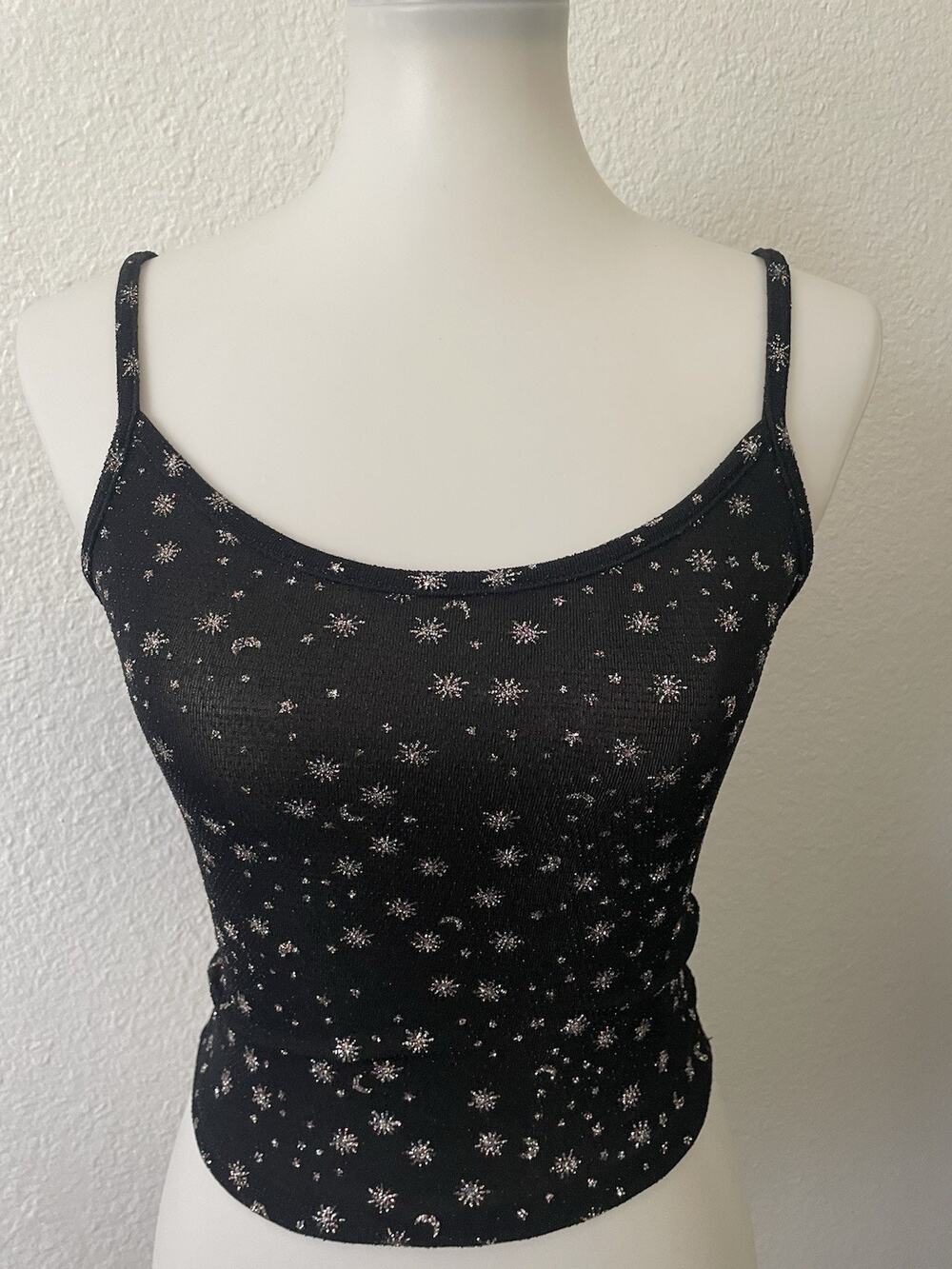 Urban Outfitters Cropped Tank Top Celestial Moon Star Sparkly Metallic